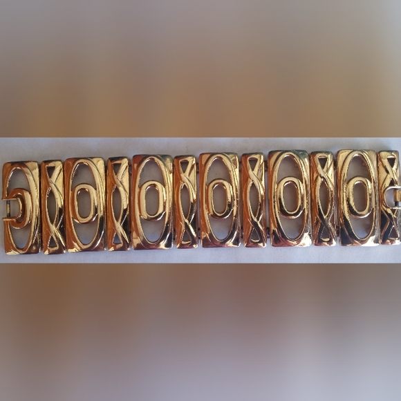 Kenneth Lane Signed Gold Tone VTG Oval Panel Link Heavy Statement Bracelet - Picture 5 of 15